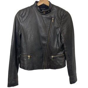 Ann Taylor Buttery Soft Cropped Black Leather Moto Jacket Women’s Size S